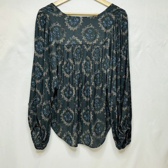 Free People Cowling Around Top SMALL Ballon Sleeve Floral Oversized Drape Boho - Picture 3 of 14